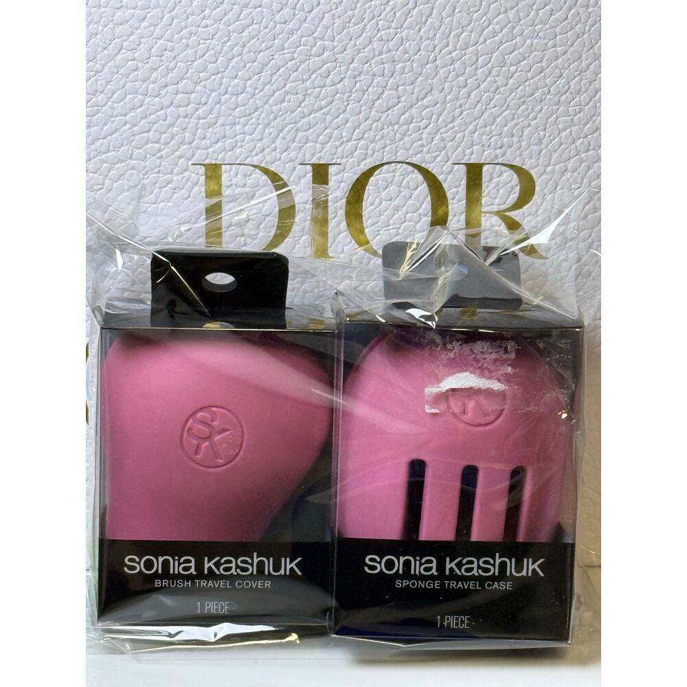 SONIA KASHUK - 2 Piece Travel Brush and Sponge Cover Case Bundle - NEW in Box